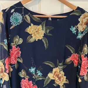 NY&Co Sweet Pea Line Navy Blue Floral Sheath Dress size L